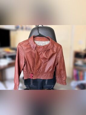 Mike & Chris Cropped Leather Jacket - Mauve/Dusty Rose-Brown Leather